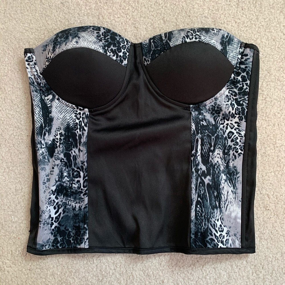 Say What Black and Animal Print Bustier Top